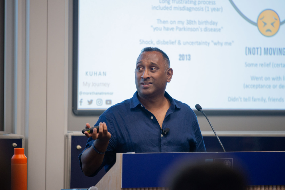 A person addresses the audience