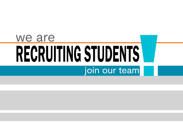 text saying 'we are recruiting students! join our team'